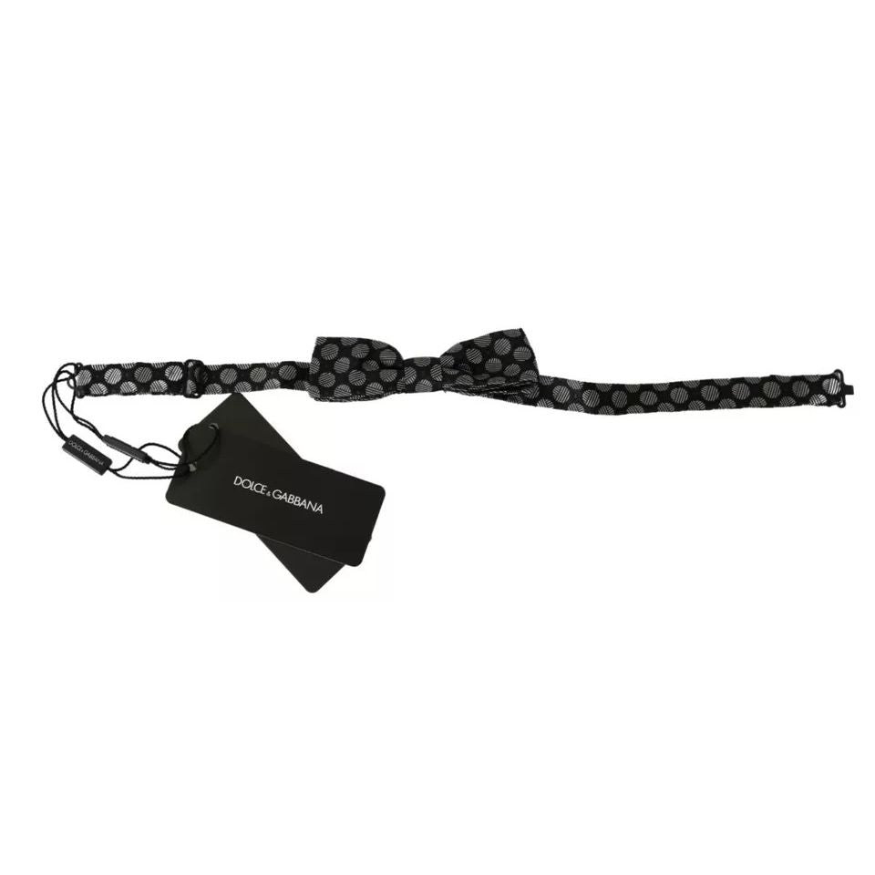 Dolce & Gabbana Black Silk Circles Men Necktie Bow Tie