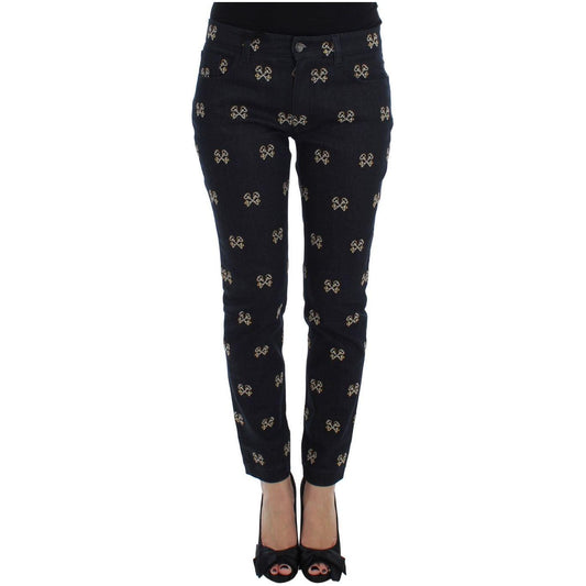 Dolce & Gabbana Elegant Embroidered Slim Fit Denim Jeans Dolce & Gabbana Black