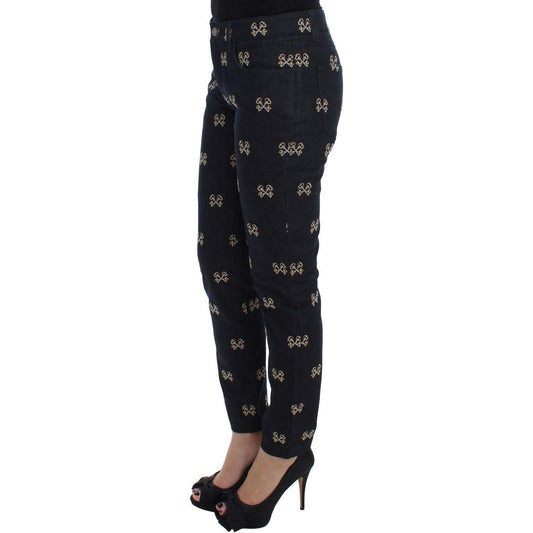Dolce & Gabbana Elegant Embroidered Slim Fit Denim Jeans Dolce & Gabbana Black