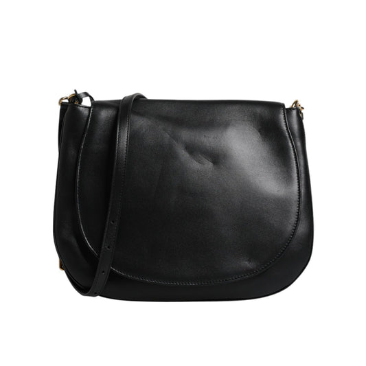 Dolce & Gabbana Black Leather Flap Saddle Shoulder Bag BAG4158