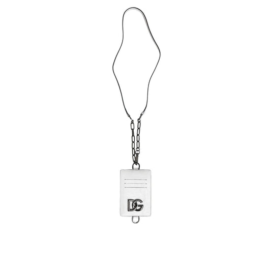 Dolce & Gabbana White Calf Leather Lanyard Logo Card Holder Wallet BAG4205