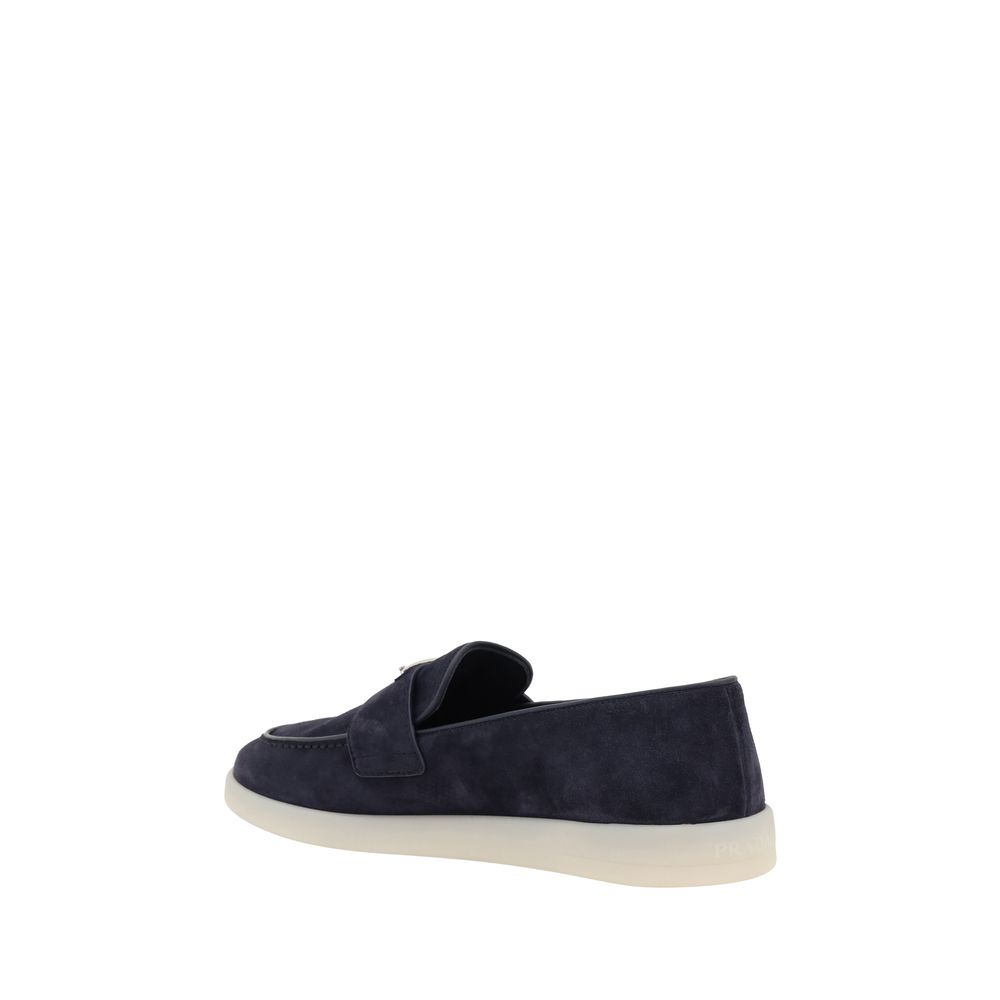 Prada Blue Calf Leather Bos Taurus Slip-On Loafers