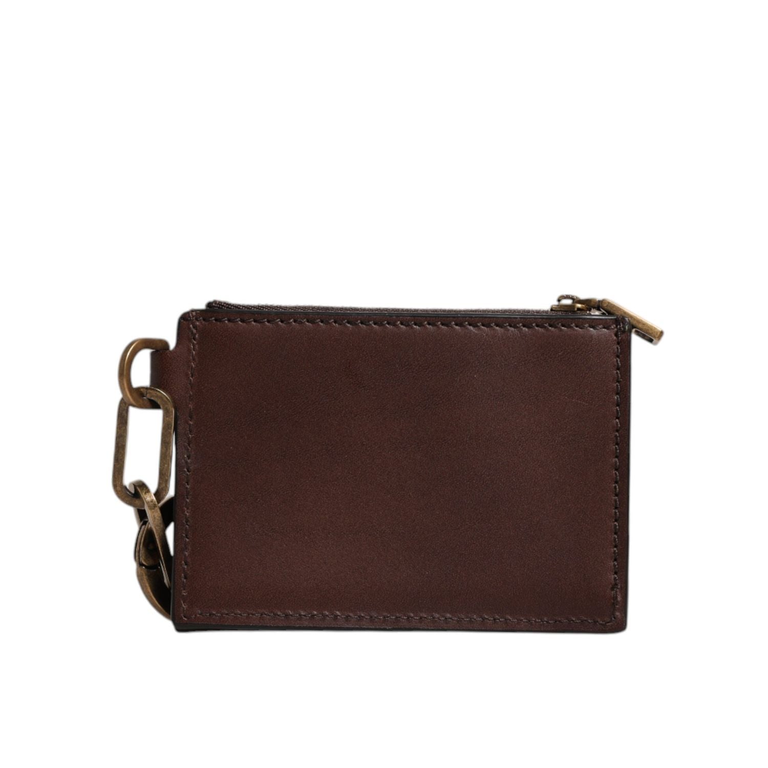 Dolce & Gabbana Brown Leather Zip Logo Keyring Coin Purse Keyring Wallet