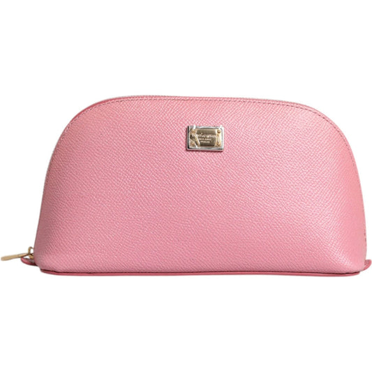 Dolce & Gabbana Pink Leather DG Logo Zip Around Hand Purse Pouch Wallet