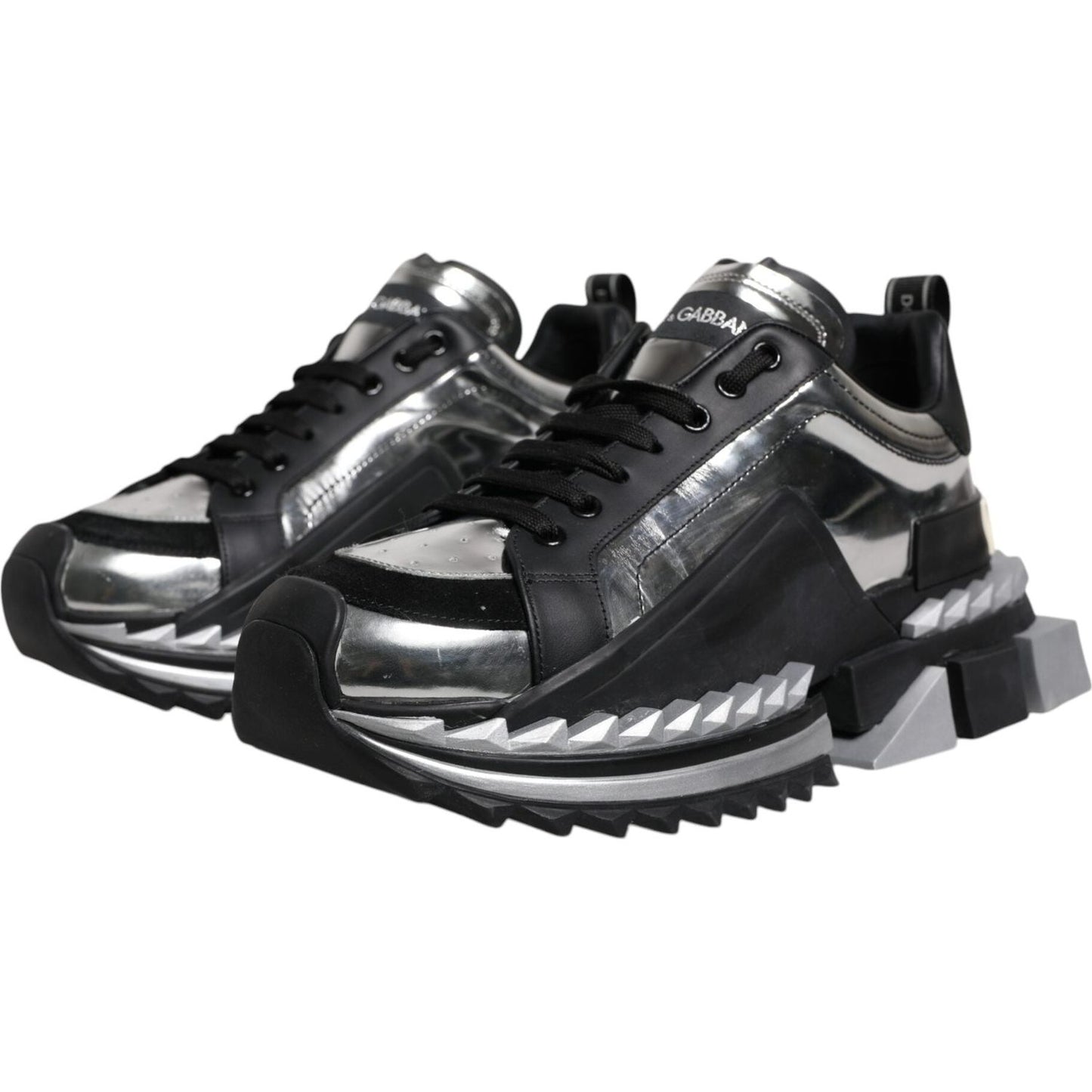 Dolce & Gabbana Black Silver SUPER KING Leather Sneaker Shoes MV6792-41