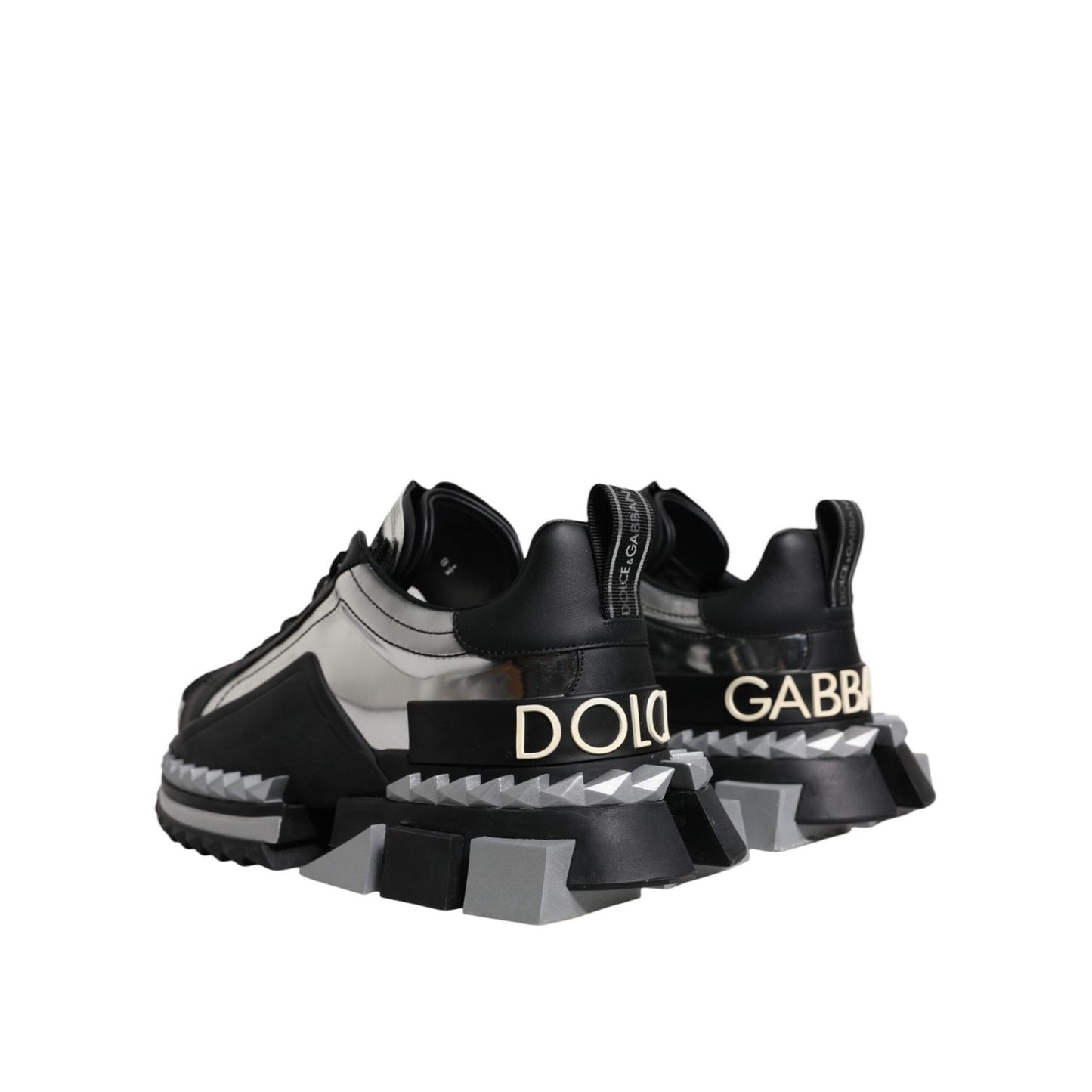 Dolce & Gabbana Black Silver SUPER KING Leather Sneaker Shoes