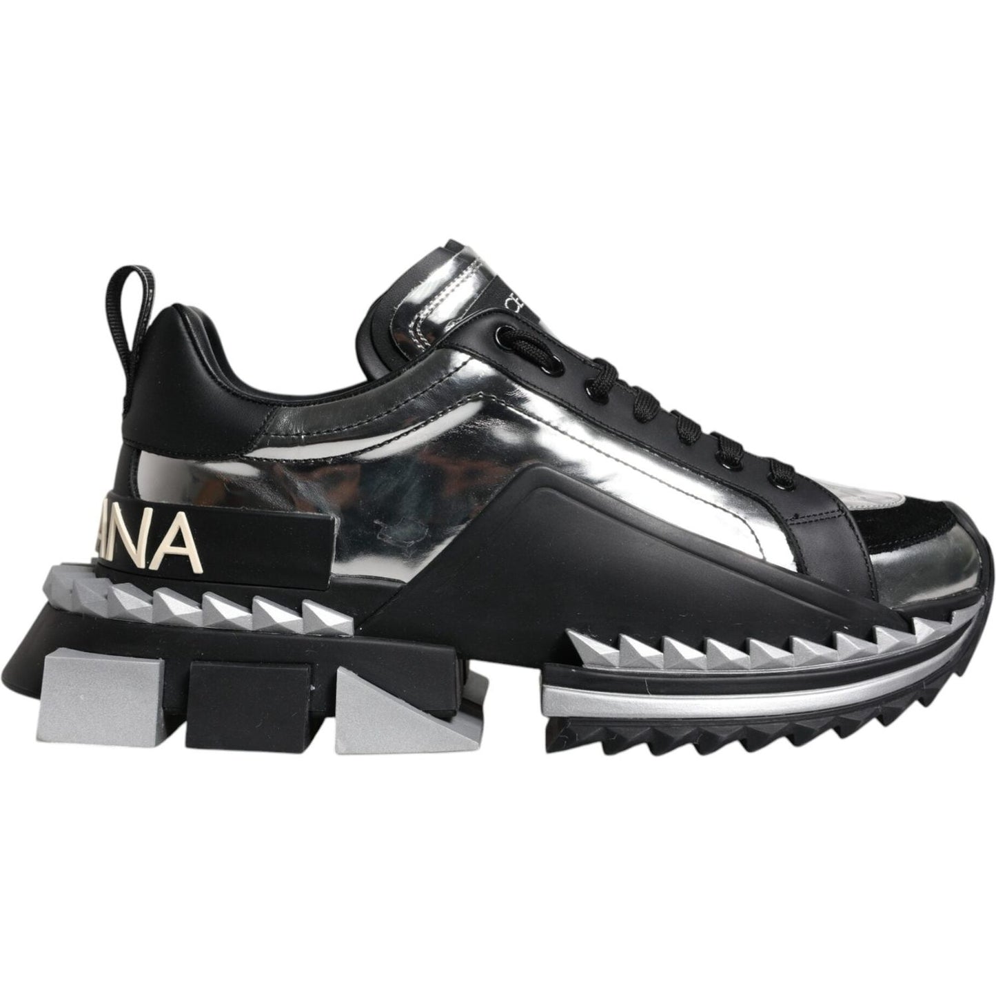 Dolce & Gabbana Black Silver SUPER KING Leather Sneaker Shoes MV6792-41