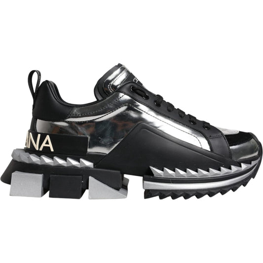 Dolce & Gabbana Black Silver SUPER KING Leather Sneaker Shoes MV6792-41