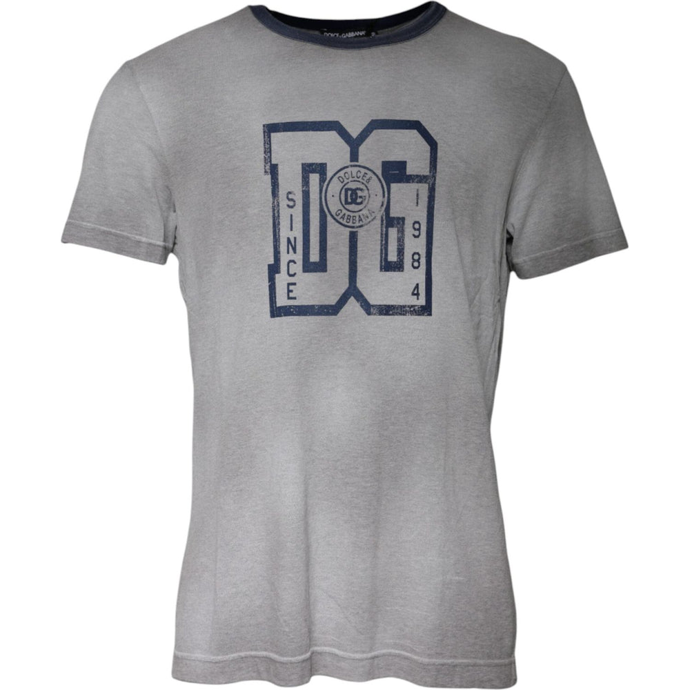 Dolce & Gabbana Gray Logo Print Cotton Crew Neck T-shirt TSH87460-50