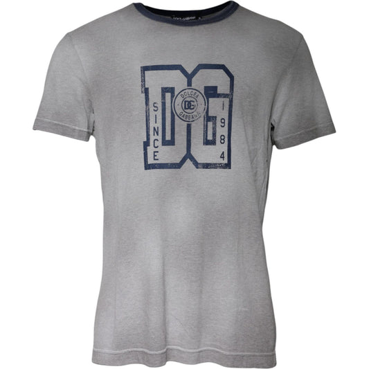 Dolce & Gabbana Gray Logo Print Cotton Crew Neck T-shirt