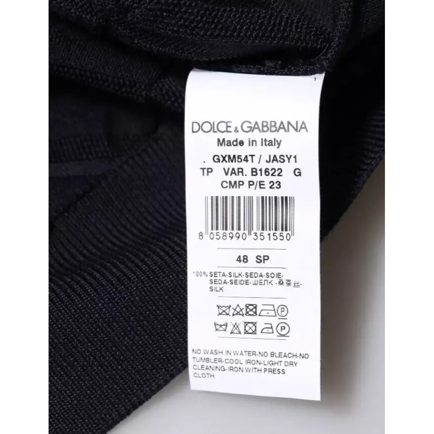 Dolce & Gabbana Black Silk Crew Neck Men Cardigan Sweater
