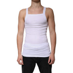 Dolce & Gabbana White Cotton Sleeveless Square Neck Tank T-shirt