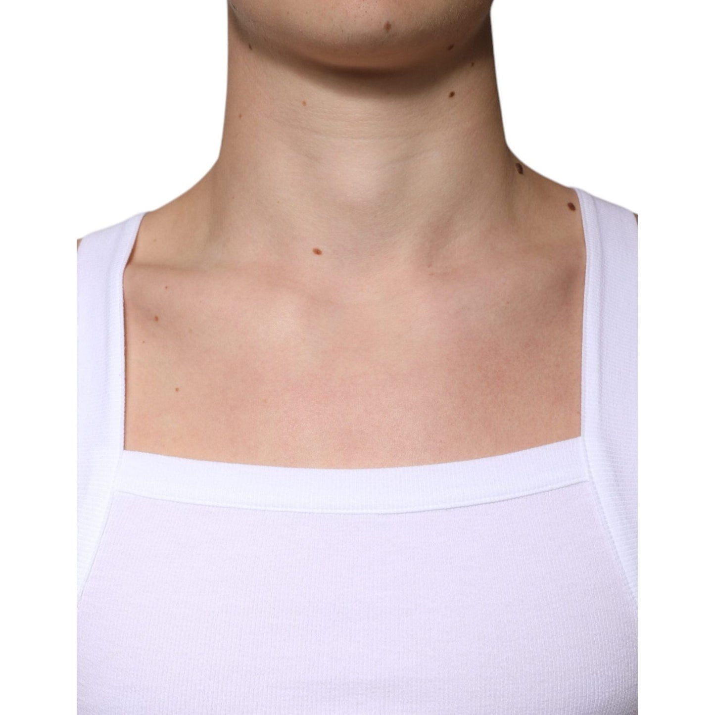 Dolce & Gabbana White Cotton Sleeveless Square Neck Tank T-shirt