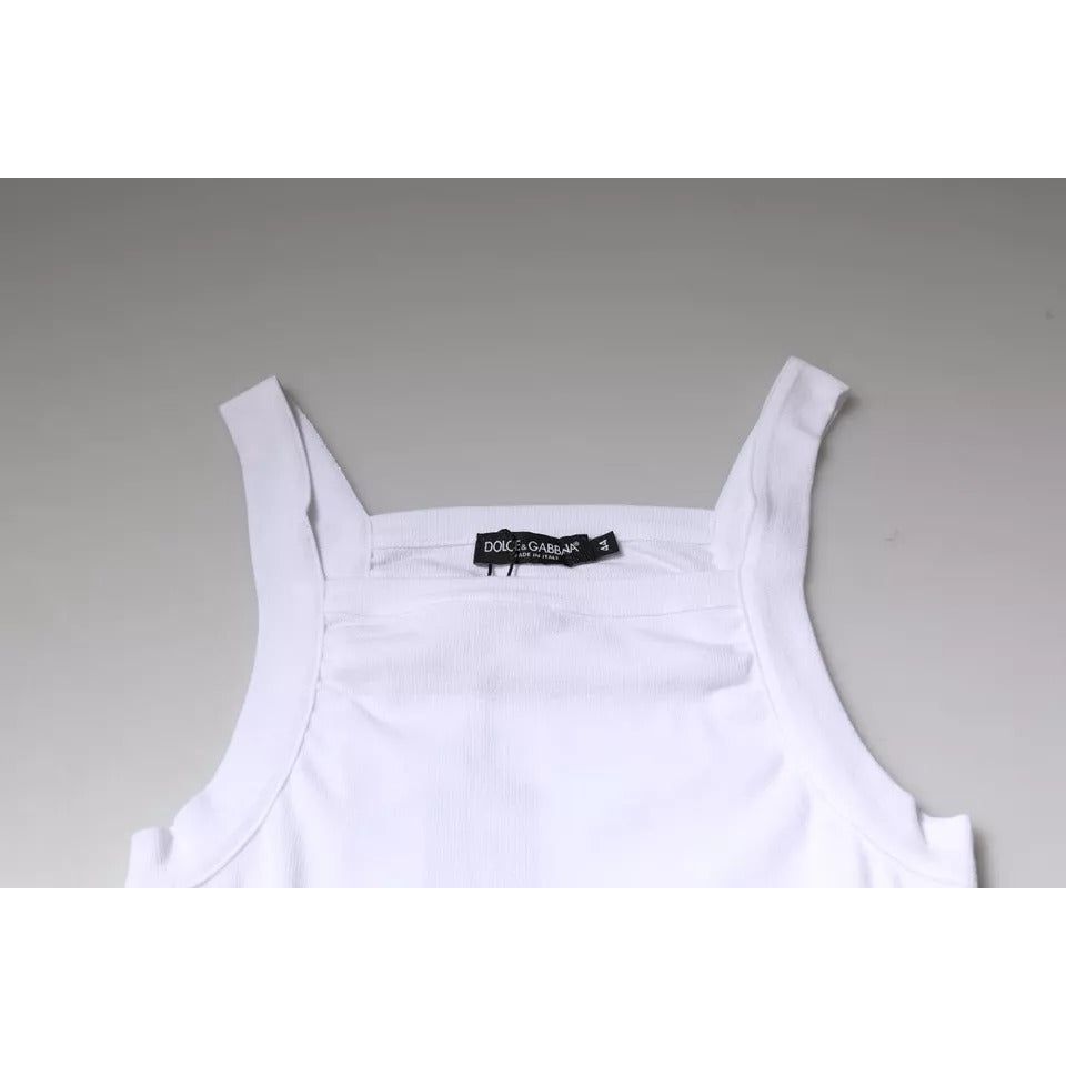 Dolce & Gabbana White Cotton Sleeveless Square Neck Tank T-shirt