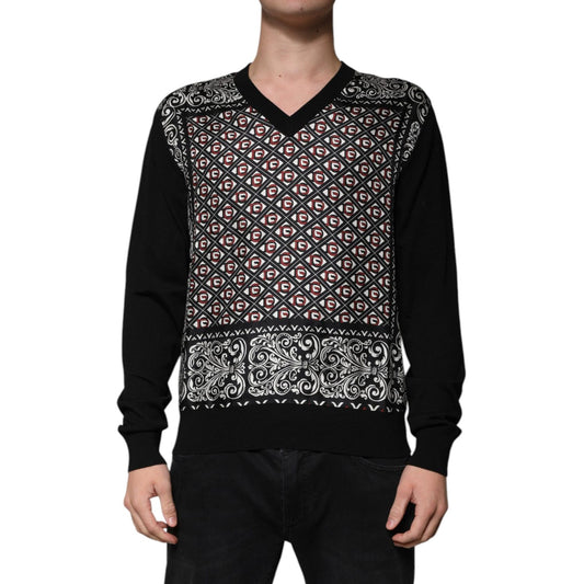 Dolce & Gabbana Black Logo Wool V-neck Pullover Sweater