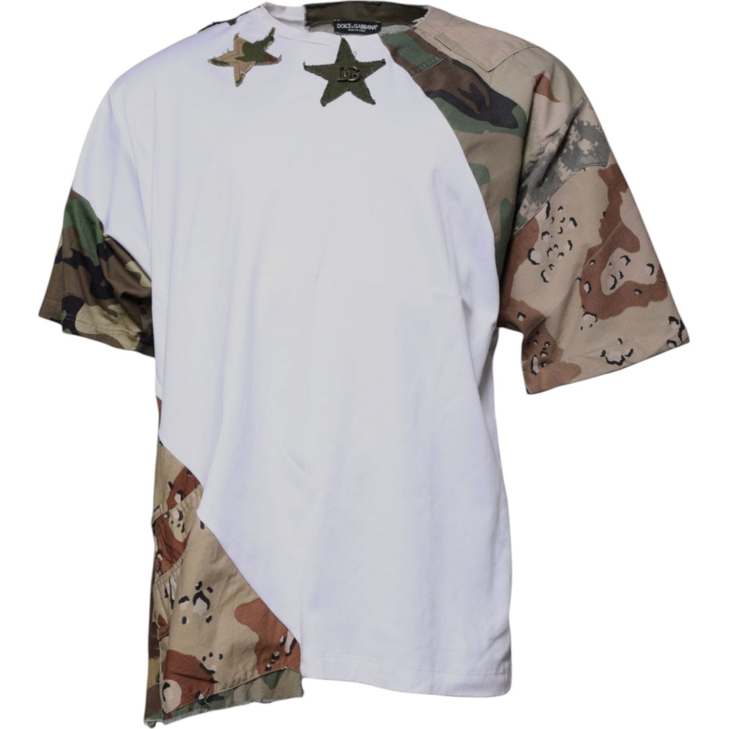 Dolce & Gabbana White Camouflage Cotton Crew Neck T-shirt