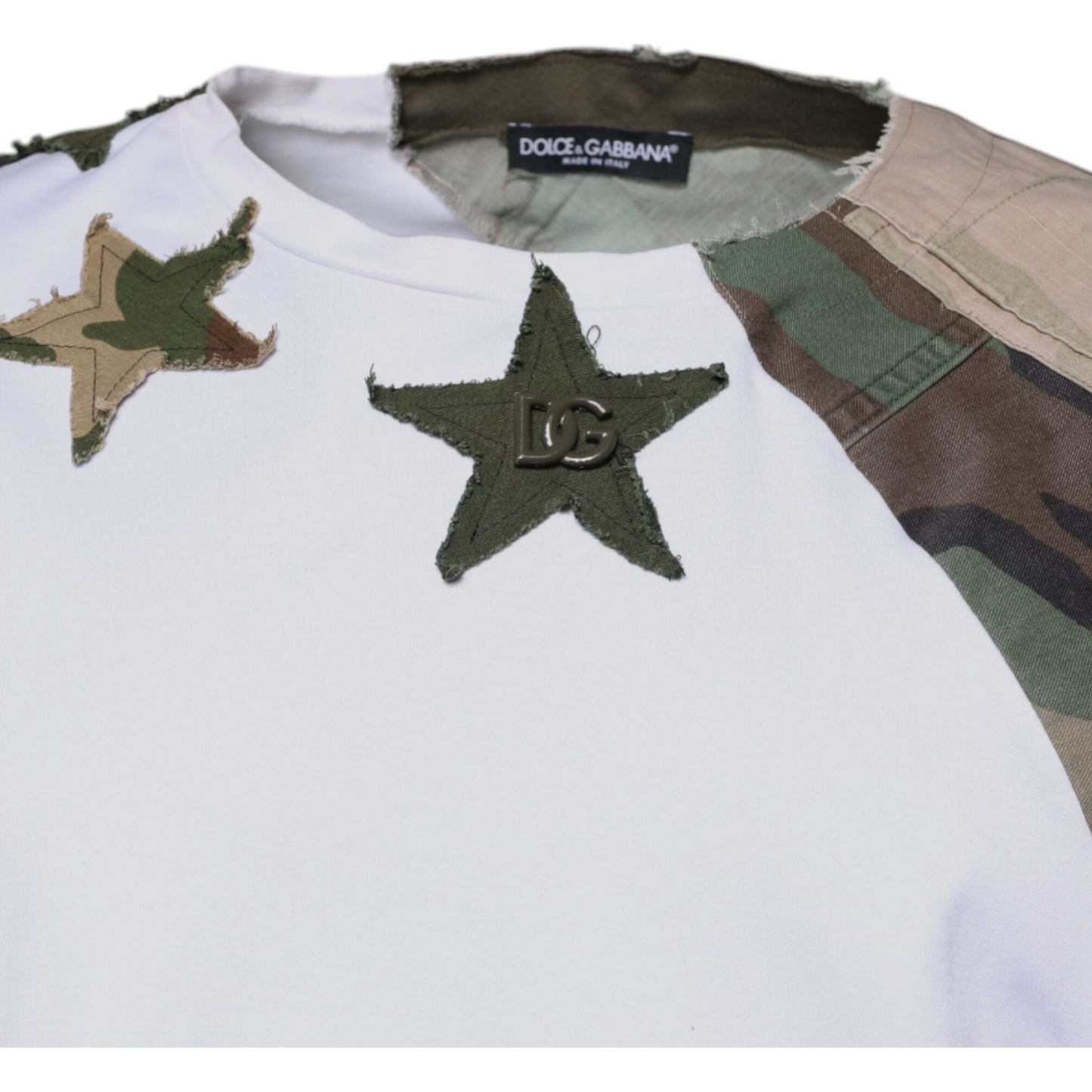 Dolce & Gabbana White Camouflage Cotton Crew Neck T-shirt