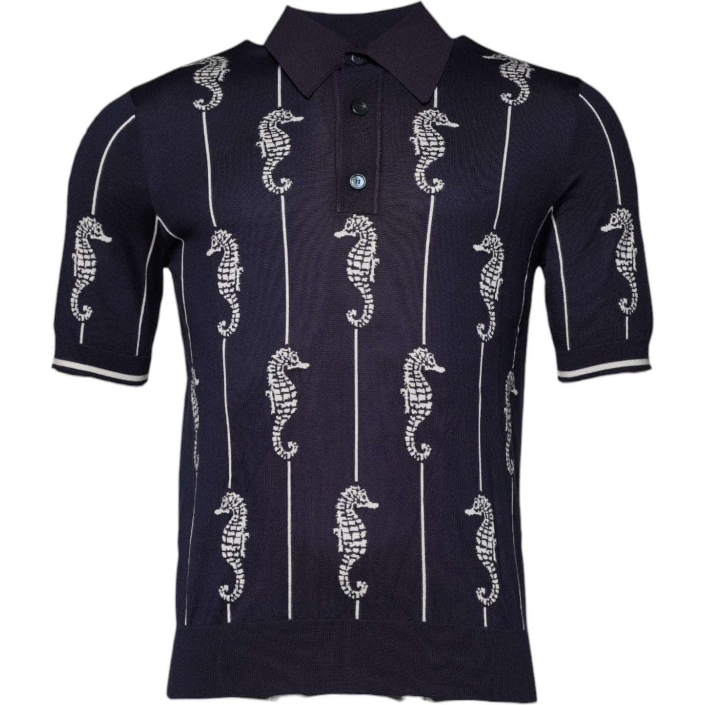 Dolce & Gabbana Dark Blue Sea Horse Collared Polo T-shirt TSH87695-48