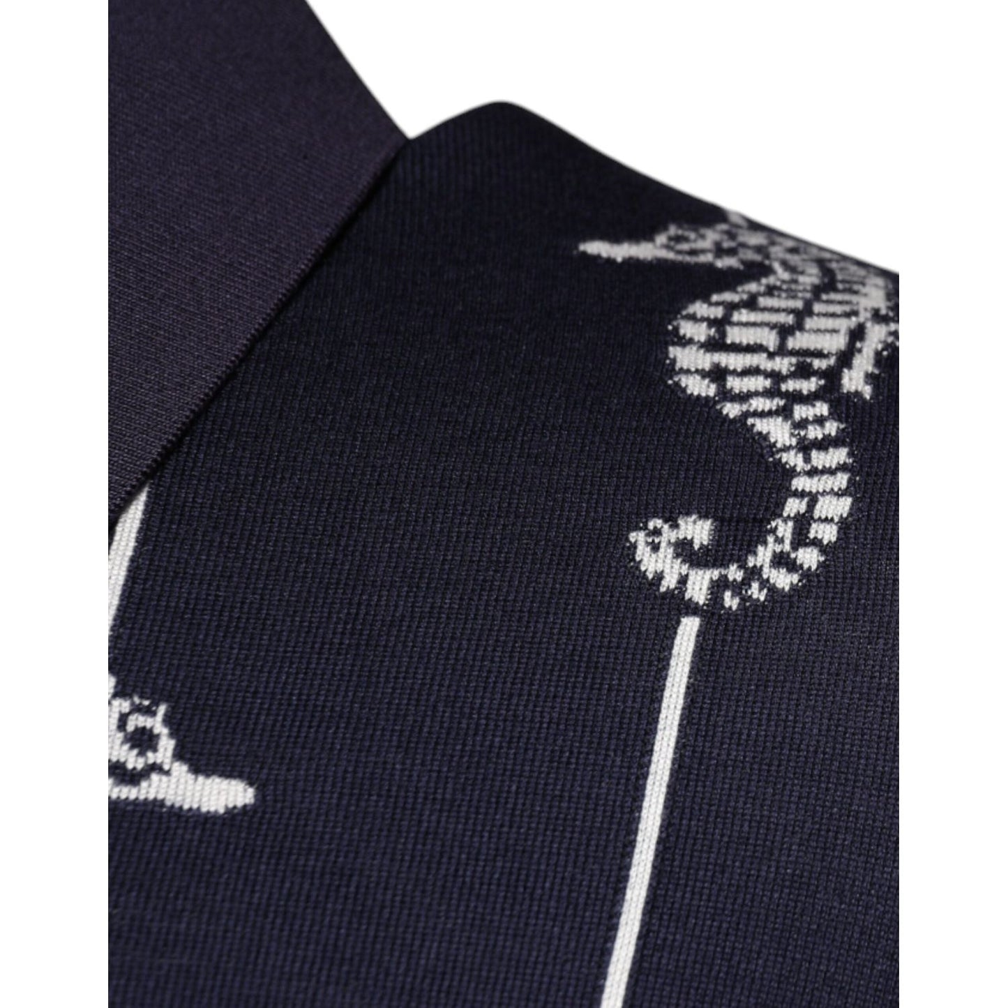 Dolce & Gabbana Dark Blue Sea Horse Collared Polo T-shirt TSH87695-48