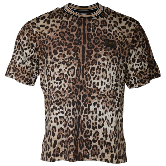 Dolce & Gabbana Brown Leopard Crew Neck Short Sleeve T-shirt