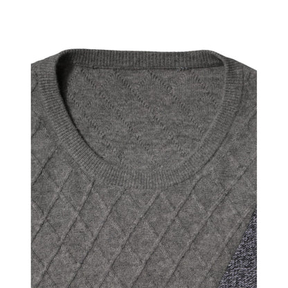 Ballantyne Gray Cashmere Argyle Intarsia Knit Crew Neck Sweater