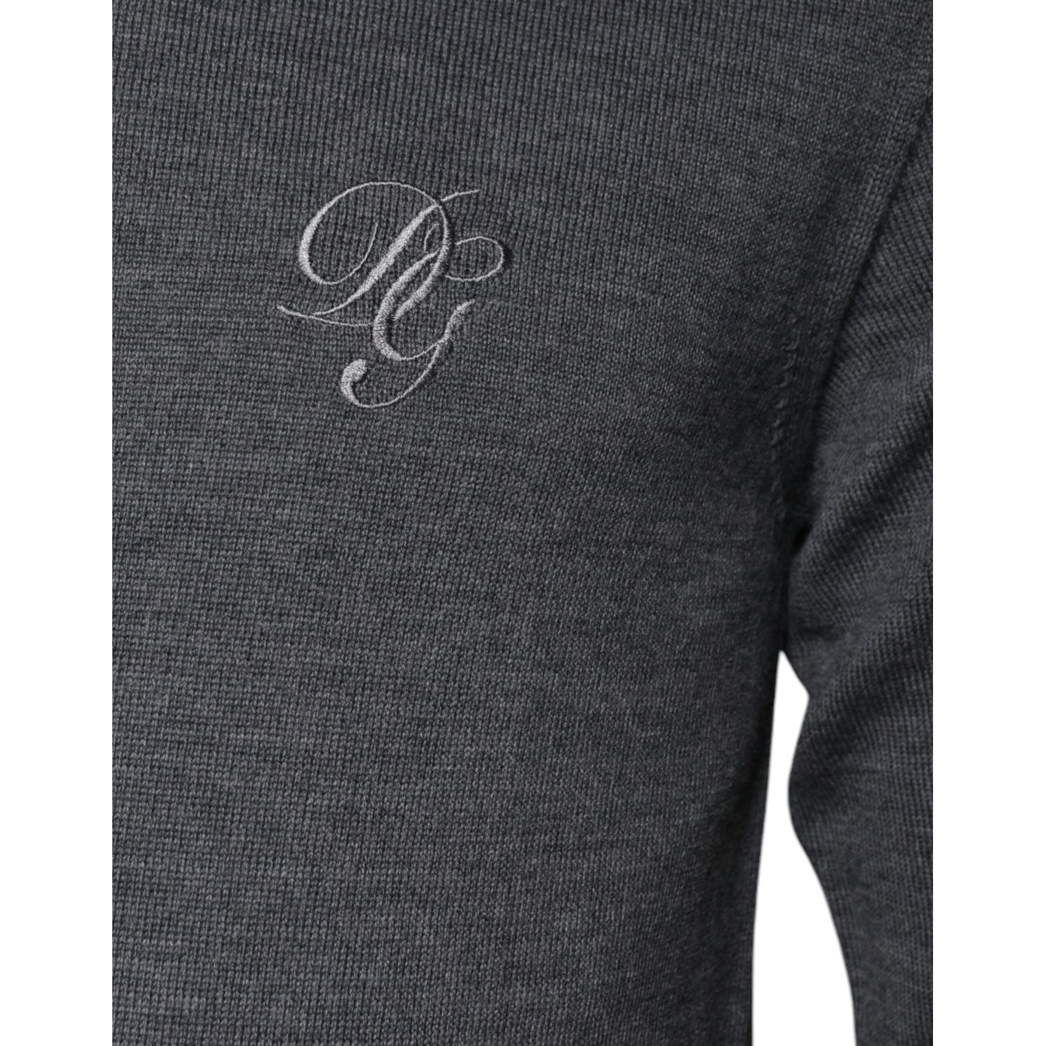 Dolce & Gabbana Gray Wool Logo Turtleneck Pullover Sweater