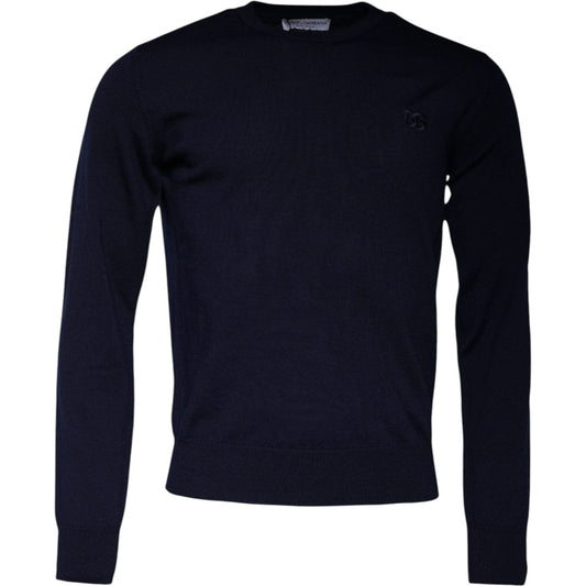 Dolce & Gabbana Blue DG Logo Wool Crew Neck Pullover Sweater