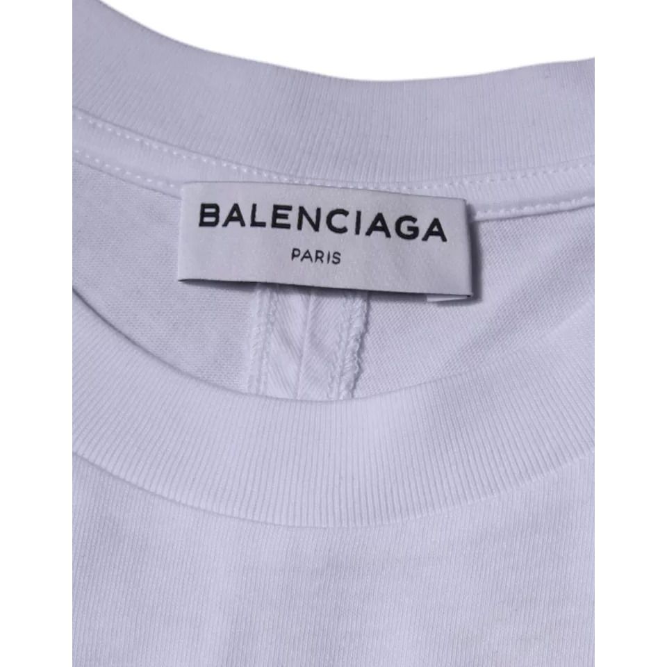 Balenciaga White Logo Cotton Jersey Crew Neck Short Sleeves T-shirt