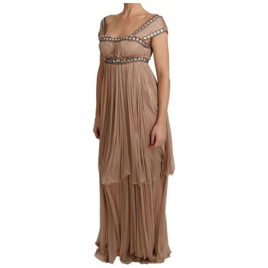 Dolce & Gabbana Brown Silk Sleeveless Shift Maxi Dress