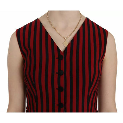 Dolce & Gabbana Red Black Stripe Vest Waistcoat Blouse Top