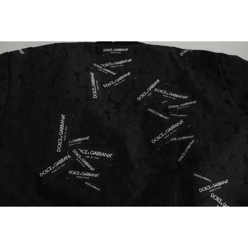 Dolce & Gabbana Black Logo Patch Brocade Bomber Full Zip Jacket
