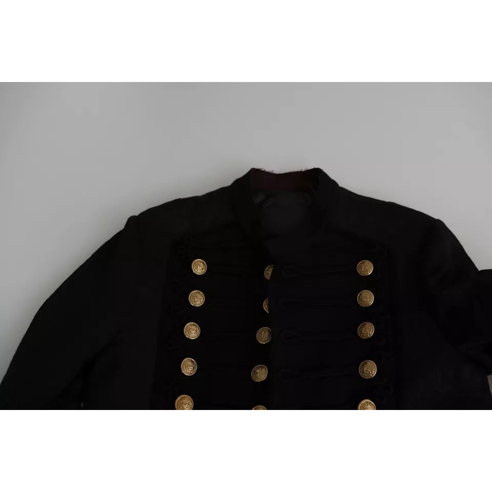 Dolce & Gabbana Black Button Embellished Military Jacket