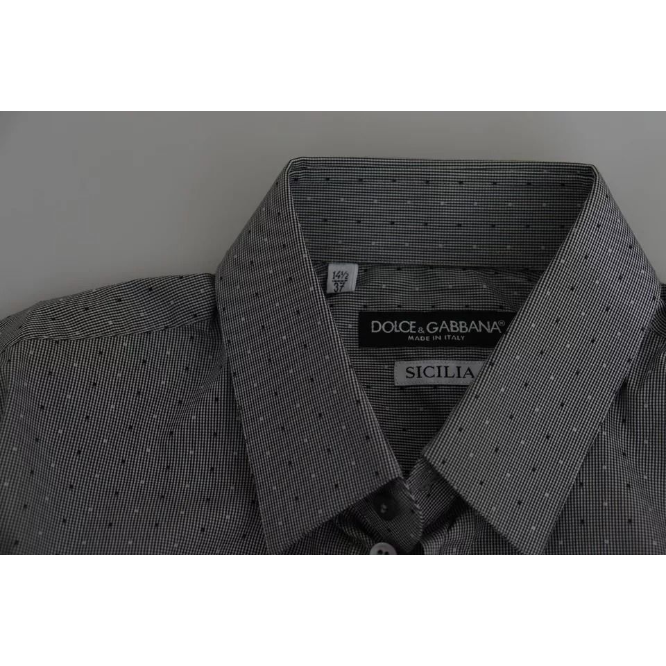 Dolce & Gabbana Gray SICILIA Dotted Semi Fitted Formal Shirt