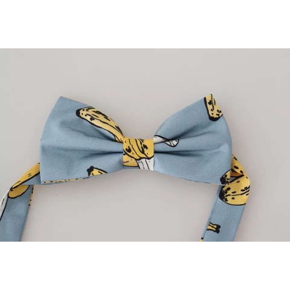 Dolce & Gabbana Light Blue Banana Print Silk Men Neck Bow Tie