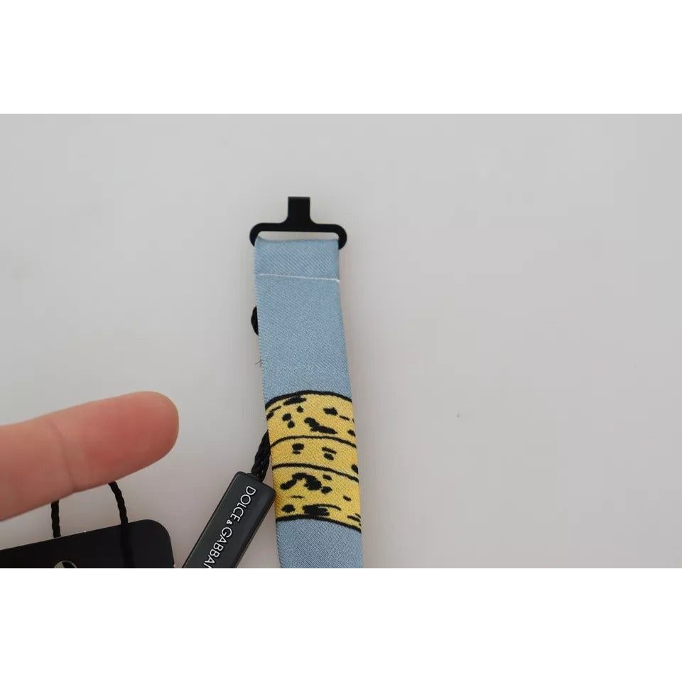 Dolce & Gabbana Light Blue Banana Print Silk Men Neck Bow Tie