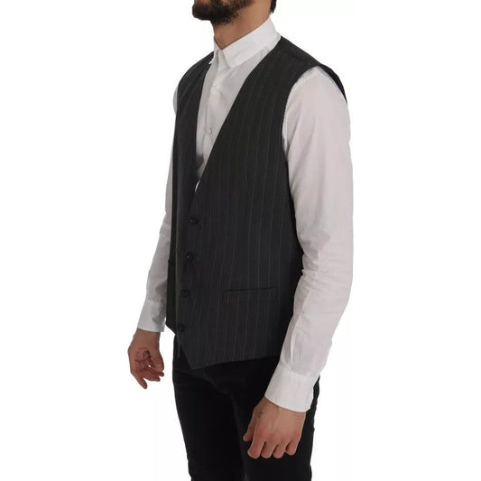 Dolce & Gabbana Gray Wool Stretch Gilet Waistcoat Vest