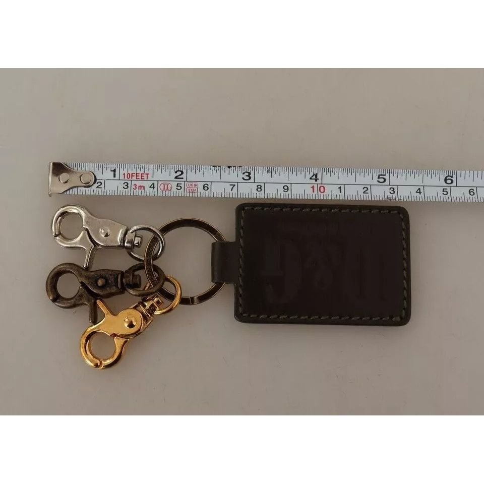 Dolce & Gabbana Green Leather D&G Logo Metal Ring Hook Keyring Keychain