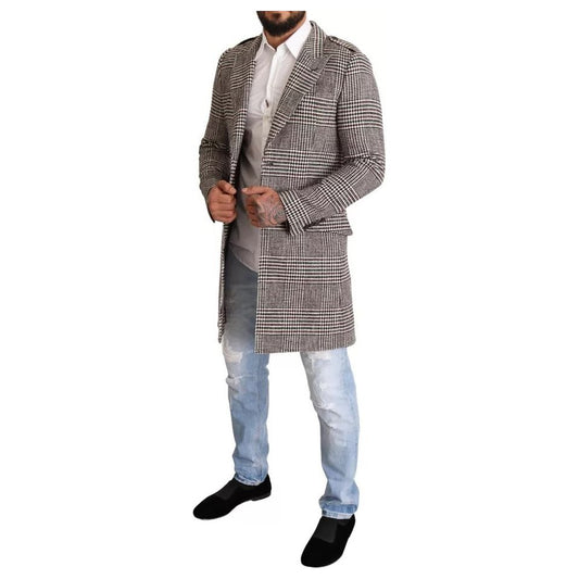 Dolce & Gabbana Gray Check Plaid Long Trench Coat Jacket