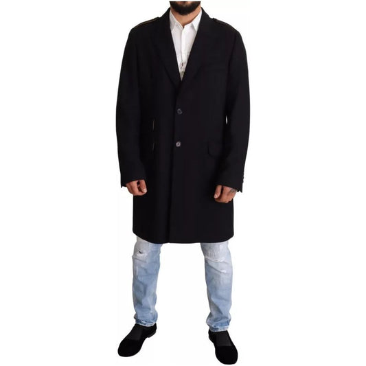 Dolce & Gabbana Blue Trench Coat Long Wool Stretch Jacket