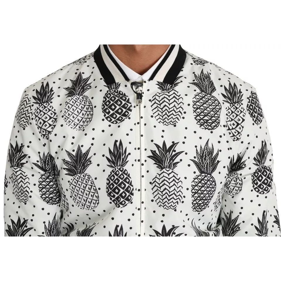 Dolce & Gabbana White Black Pineapple Bomber Coat Jacket
