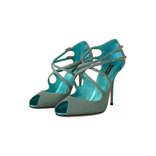 Dolce & Gabbana Blue Glittered Strappy Heels Sandals Shoes