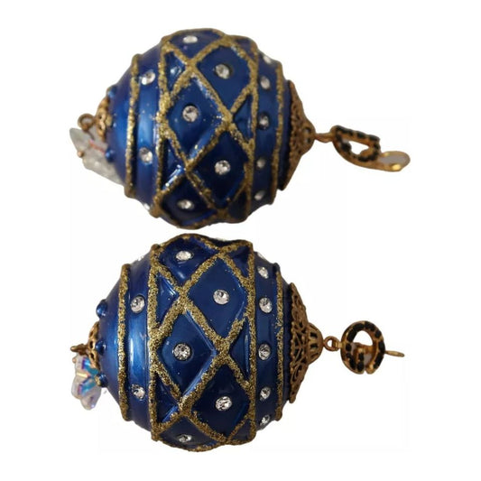 Dolce & Gabbana Gold Brass Blue Christmas Ball Crystal Hook Jewelry Earrings