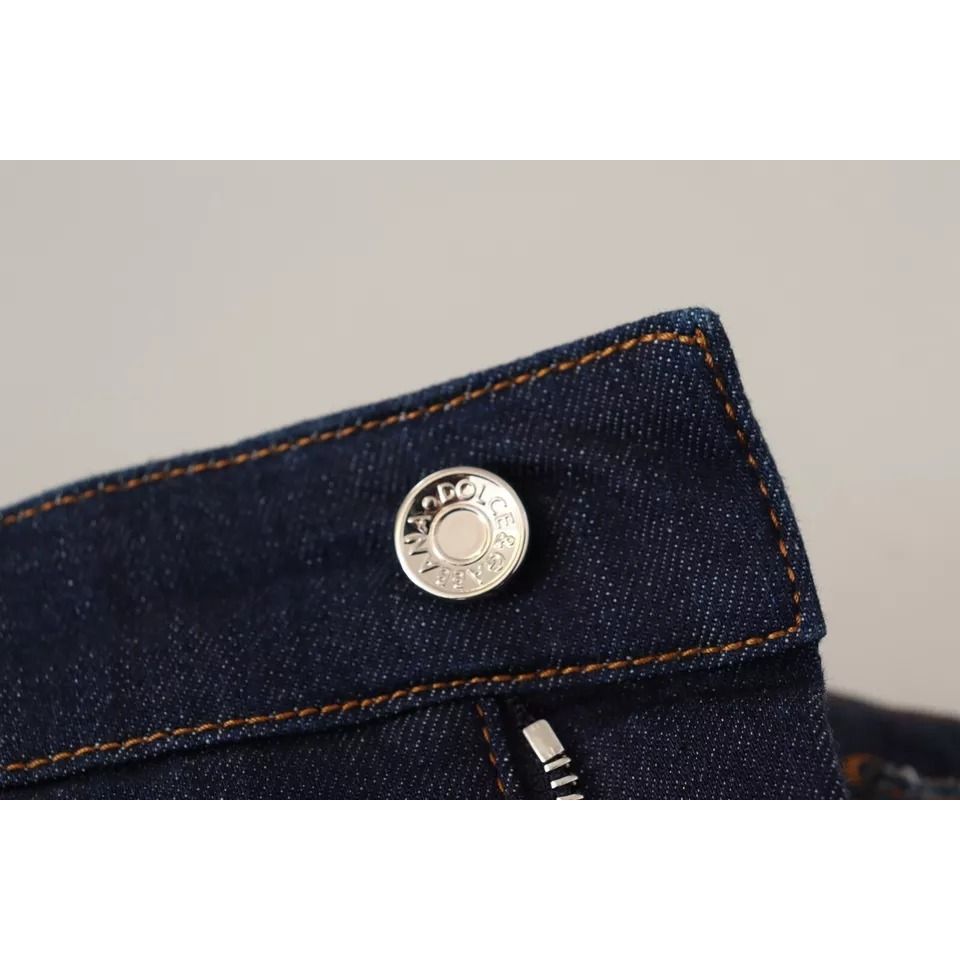 Dolce & Gabbana Dark Blue Embellished Denim Hot Pants Shorts