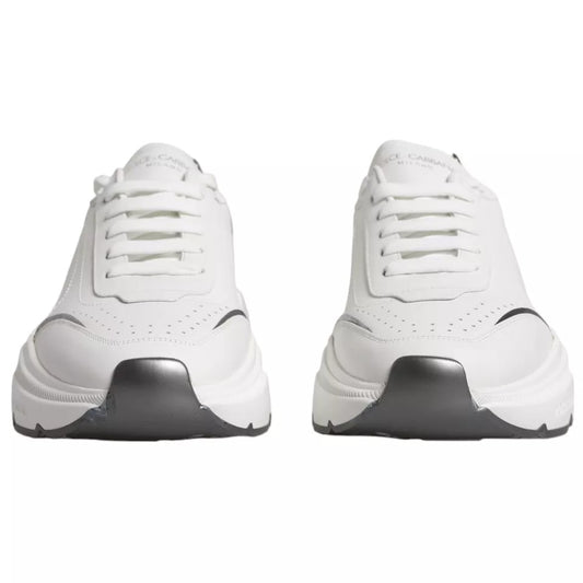 Dolce & Gabbana White Silver DAYMASTER Leather Sneakers Men Shoes MV1431-41