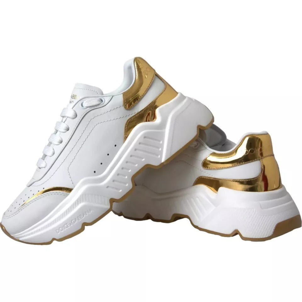 Dolce & Gabbana White Gold DAYMASTER Leather Sneakers Men Shoes MV4300-42
