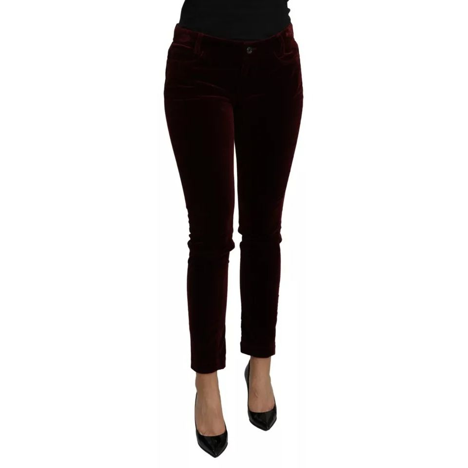 Dolce & Gabbana Bordeaux Velvet Stretch Slim Fit Pants