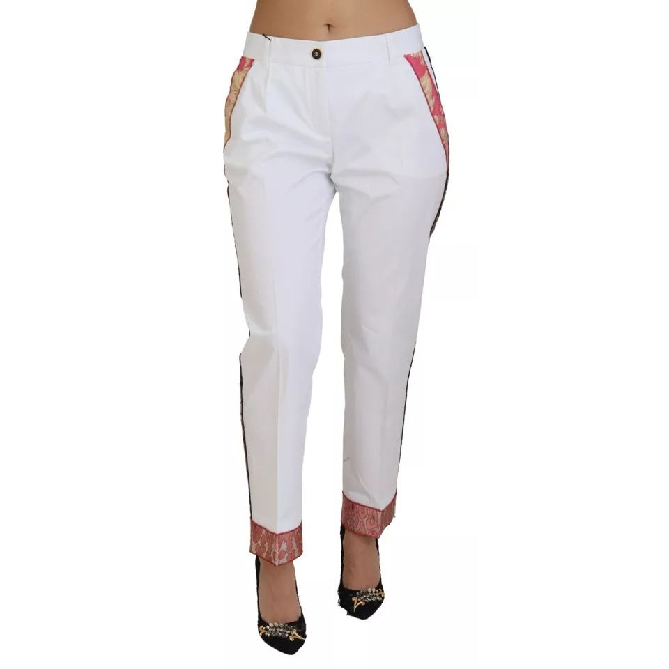 Dolce & Gabbana White Jacquard Cotton Blend Mid Waist Pants