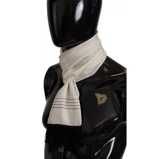 Dolce & Gabbana White Polka Dots Pattern Silk Fringes Wrap Scarf MS6168