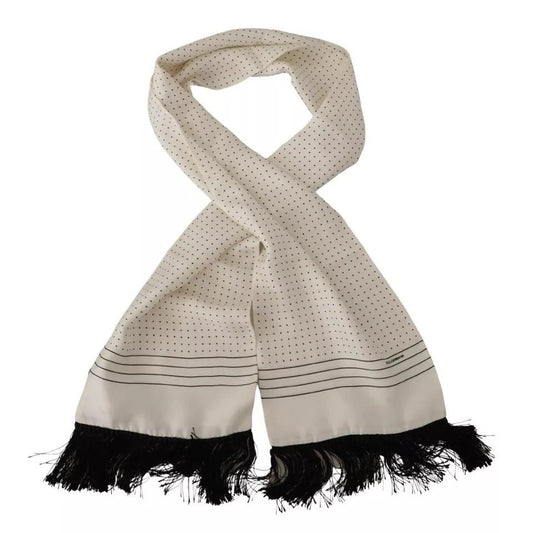 Dolce & Gabbana White Polka Dots Pattern Silk Fringes Wrap Scarf MS6168