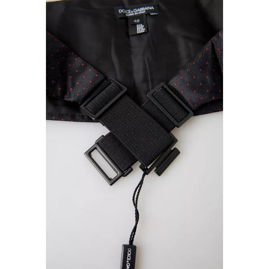 Dolce & Gabbana Black Silk Dotted Waist Tuxedo Belt Cummerbund